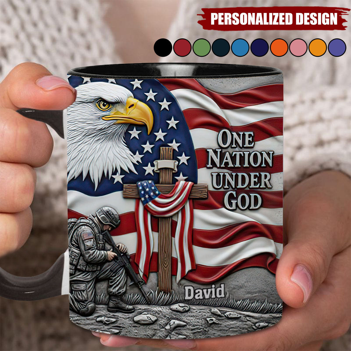One Nation Under God-Personalized Bald Eagle Accent Mug