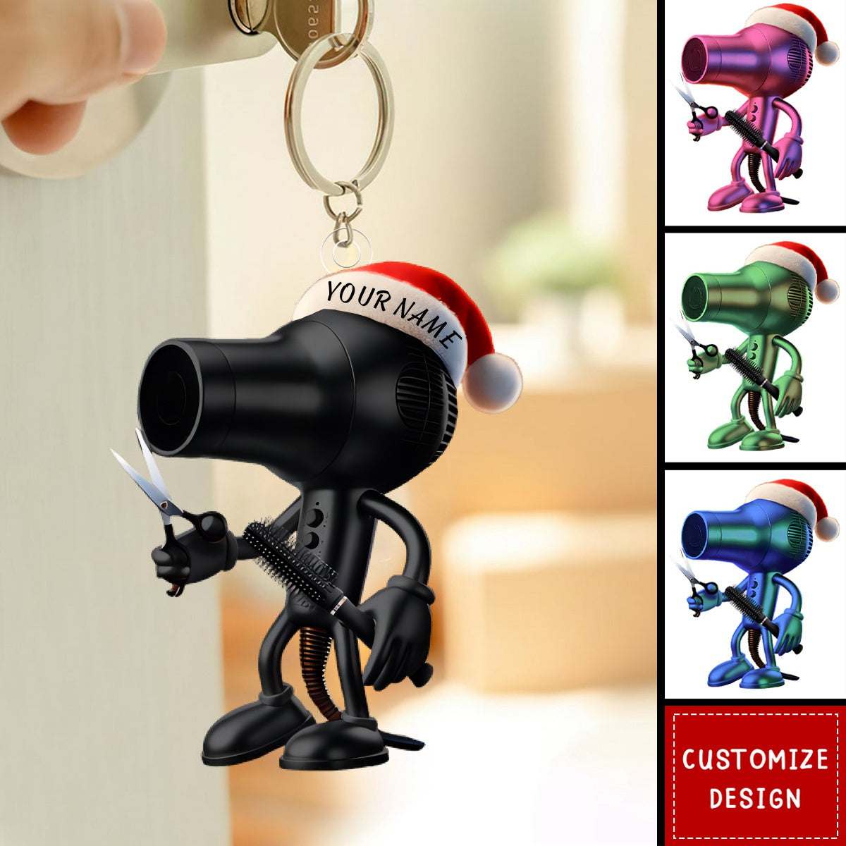 Personalized Hair Dryer Keychain Cut Gift For Barber