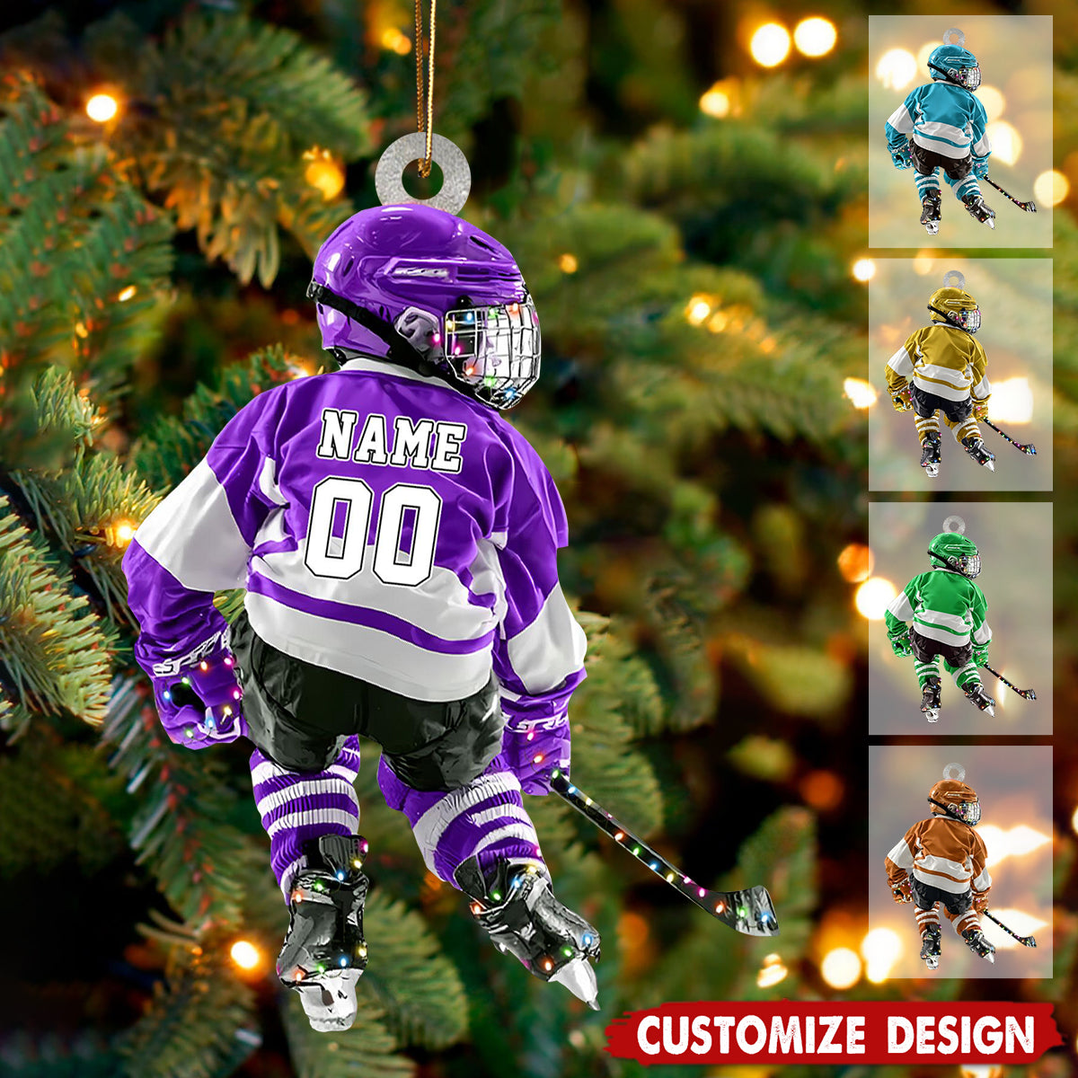 Custom Hockey Player Ornament: Acrylic Kid's Christmas Light Decoration