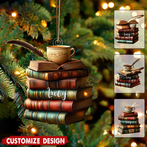 Personalized Vintage Book Stack Light Bauble Christmas Ornament - Gift For Book Lover