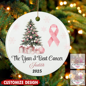 Personalized Breast Cancer Ornament, I Beat Cancer Ornament, Breast Cancer Survivor Gift, Cancer Survivor Ornament