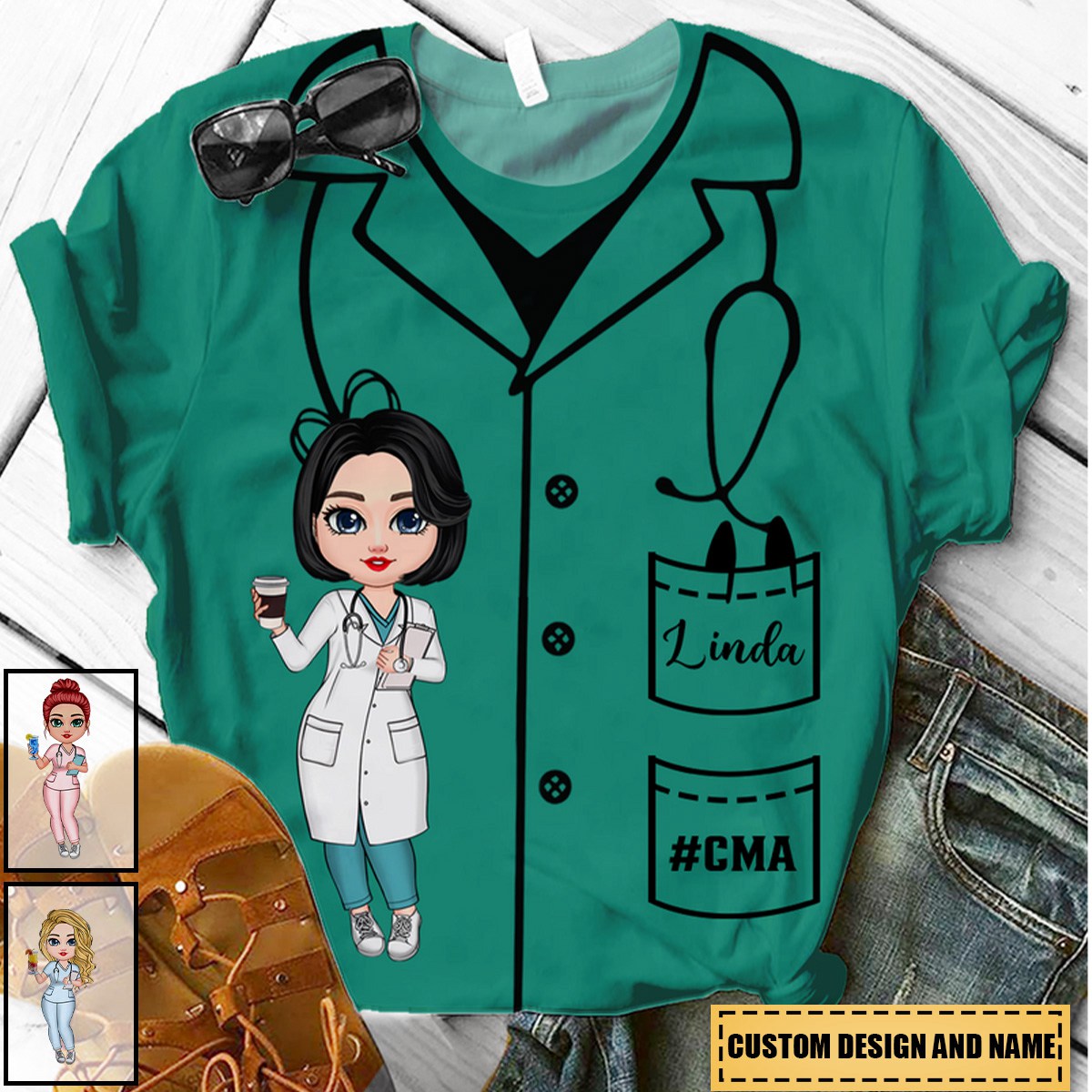 Blouse Nurse Pattern Doll Nurse Personalized T-shirt