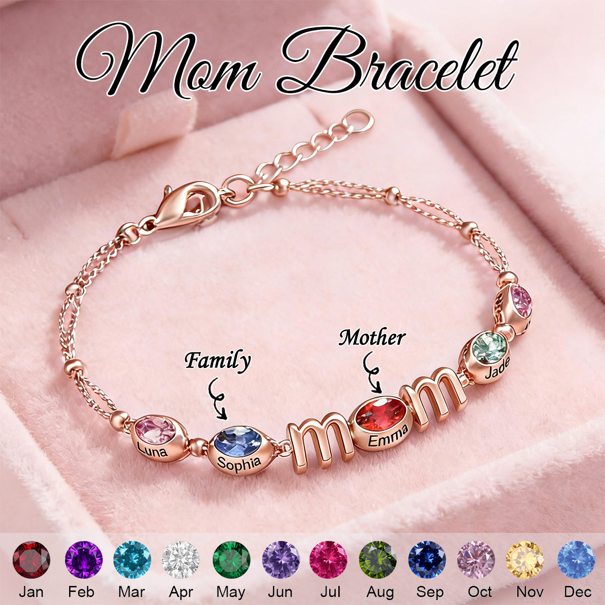 Personalized Mom Names & Birthstones Bracelet -Gift For Mother