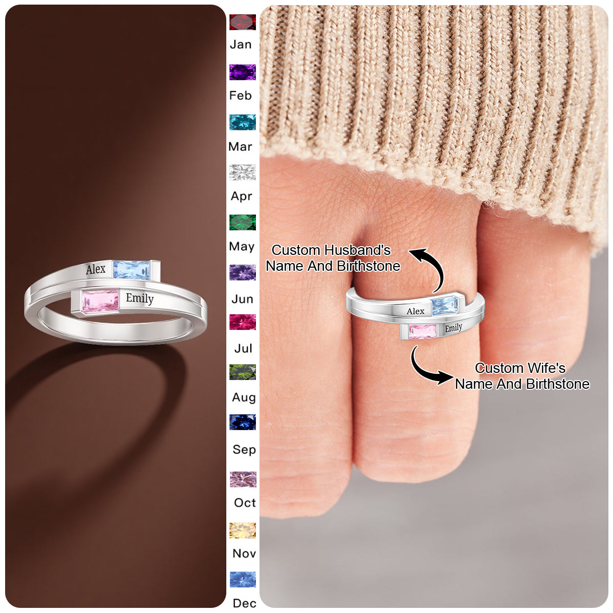 Personalized Double Baguette Bypass Ring