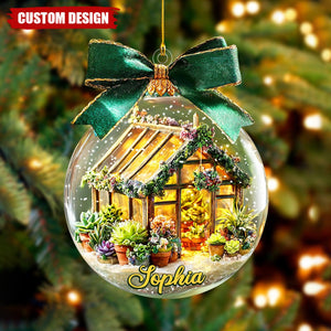 Personalized Greenhouse Ornament, Acrylic Succulent Garden Christmas Ornament, Custom Name Plant Lover Gift, Garden Lover Gift