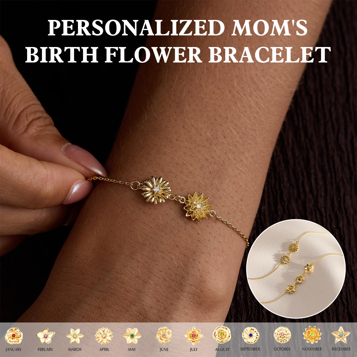 Personalized Birthflower Bracelet-Mother's Gift for Her