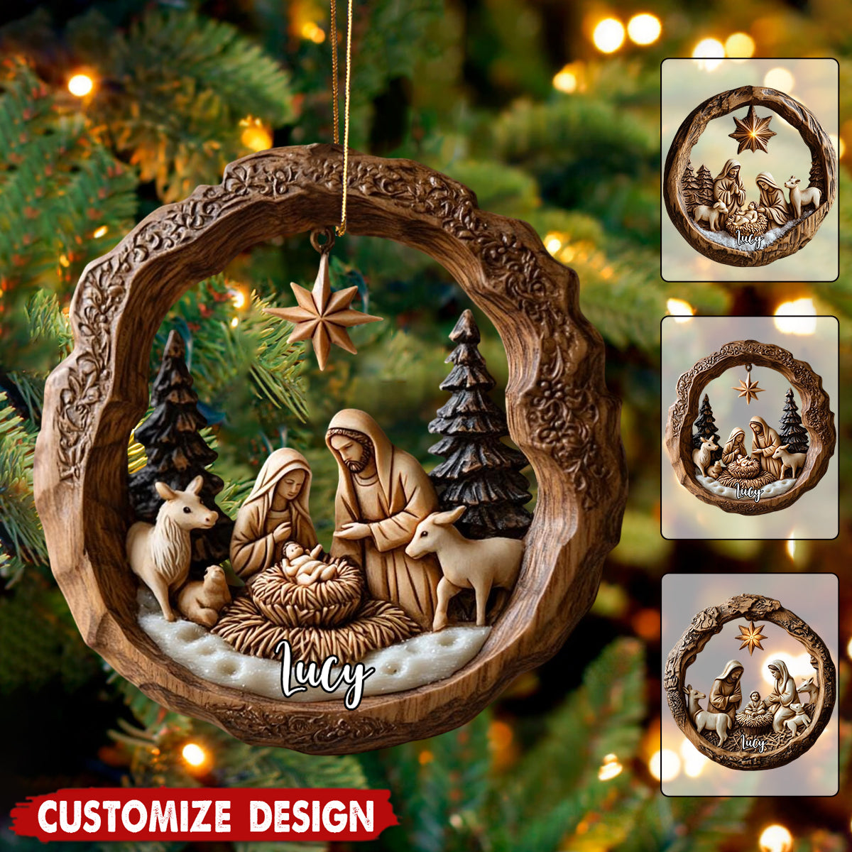 Rustic Holy Family Wooden Nativity Scene Christmas Ornament –  Christian Gift Christmas