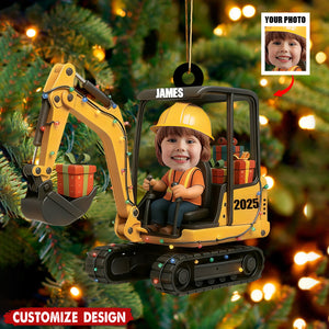 Personalized Kids Face Photo Christmas Excavator Construction Ornament