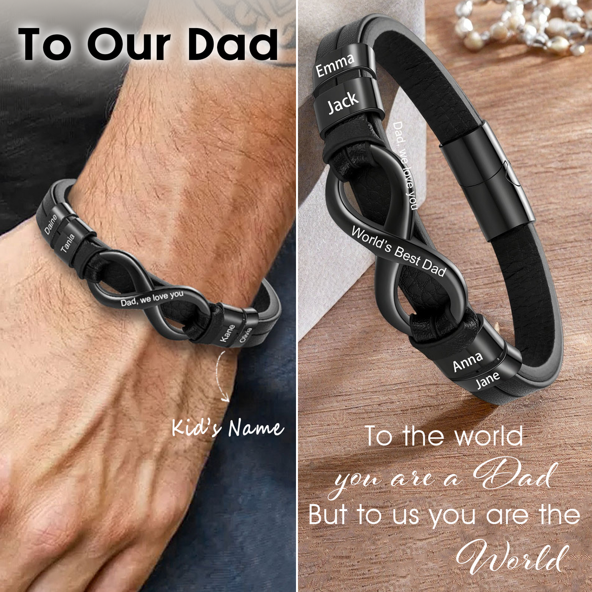 Personalized Infinity Leather Bracelet-Gift For Dad