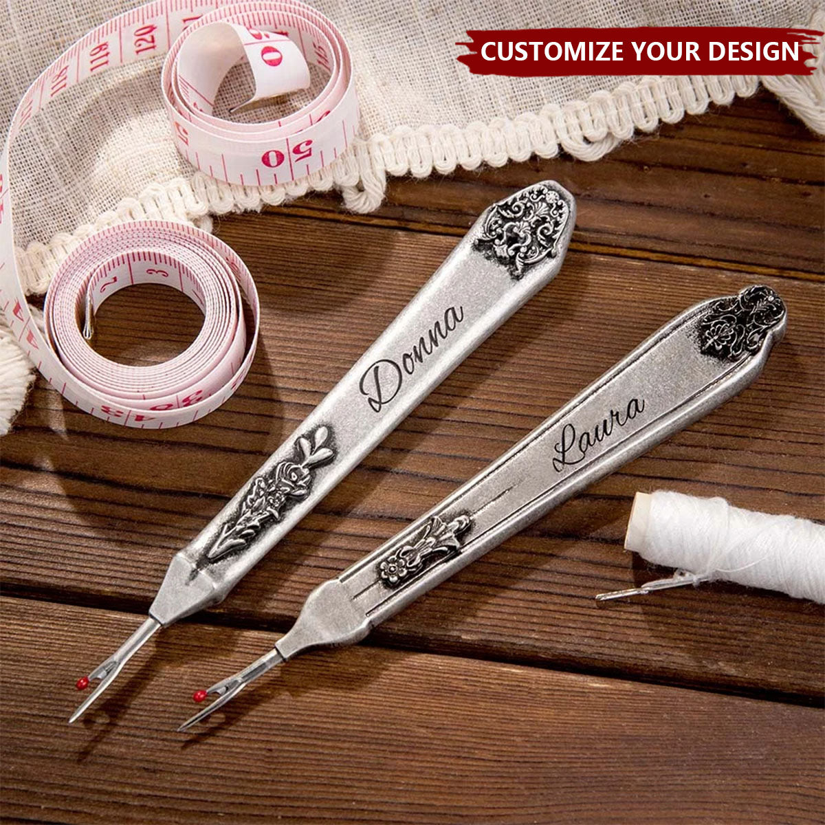 Personalised Vintage Flora Pattern Name Seam Ripper Tools for Sewing Crafting Thread Removing