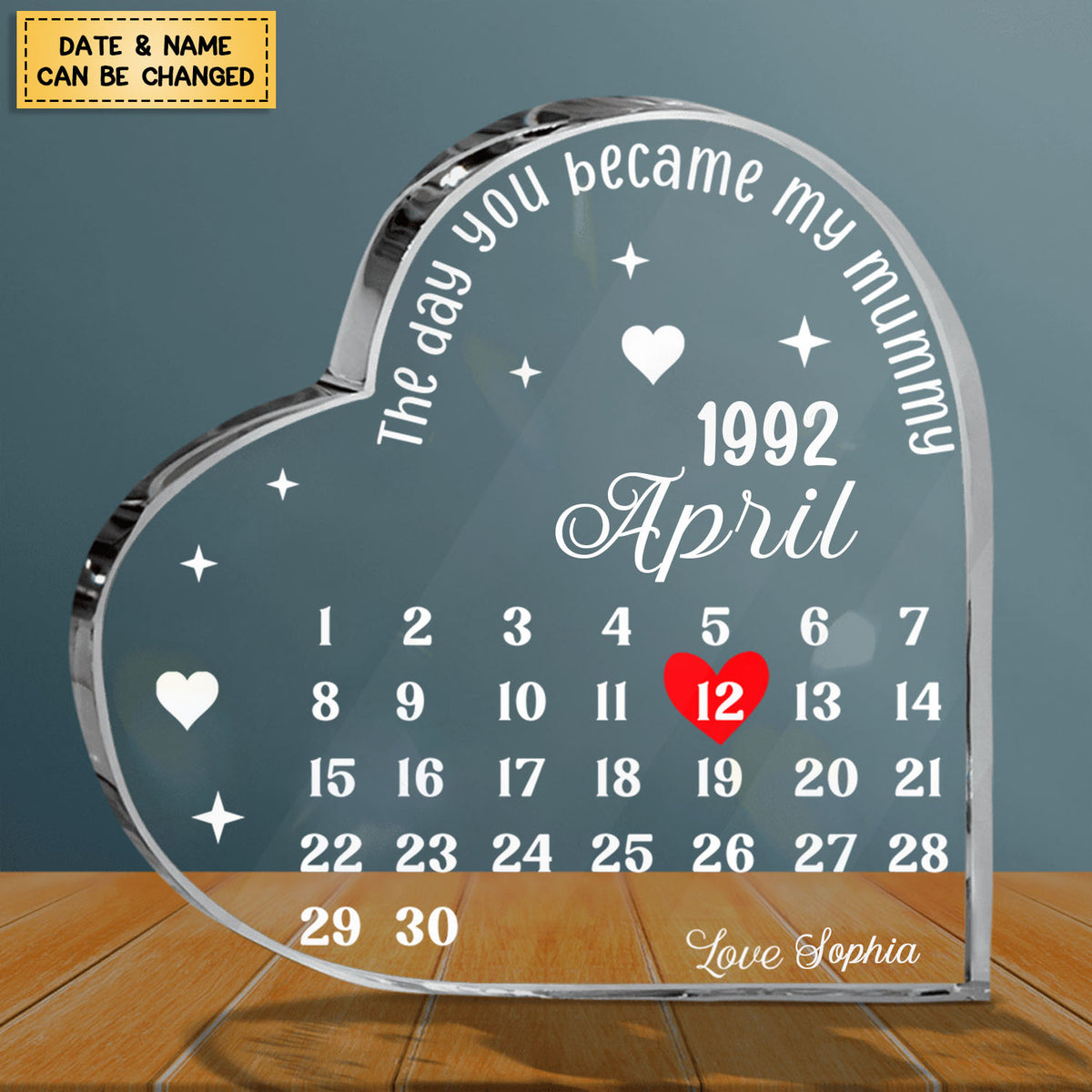 The Day You Became My Mummy, Date Remember Personalized Heart Shaped Acrylic Plaque