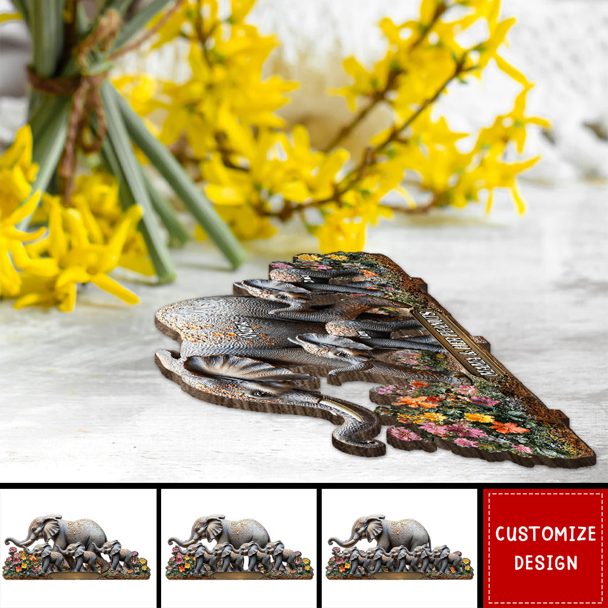 Mama And Her Peanuts - Personalized Elephant 1 Layered Big Freestanding