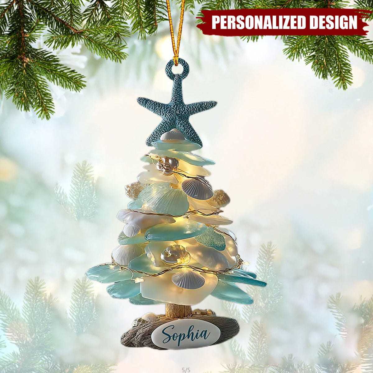 Personalized Sea Glass Christmas Tree Ornament-Holiday Gift For Beach Lovers