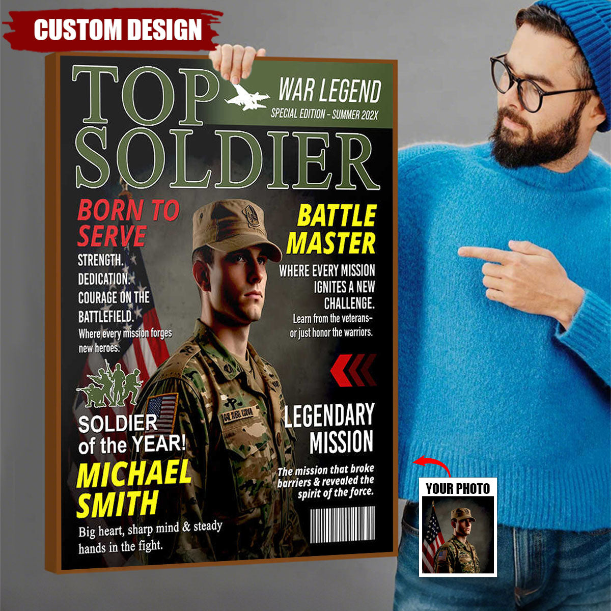 Army Gift Soldier Custom Magazine Cover Poster, Personalized Solider Magazine Cover Poster, Army Retirement Gift for Navy Marine Air Force, Army Gift for Him