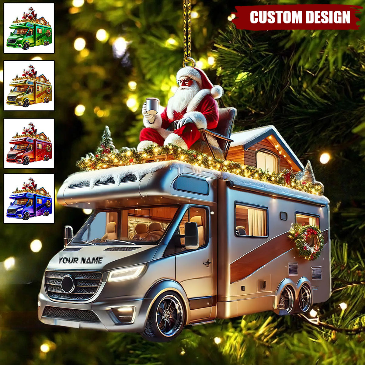 Custom Name Santa Truck Ornament, Santa Christmas Gift