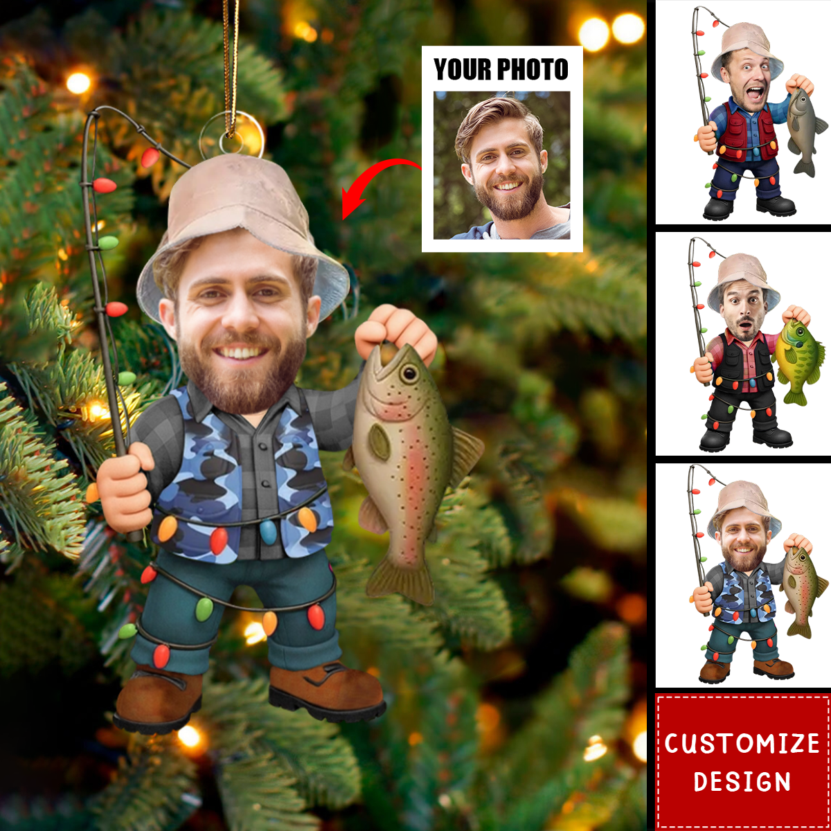 Personalized Upload Photo Fishing Ornament - Gift For Fishing Lovers