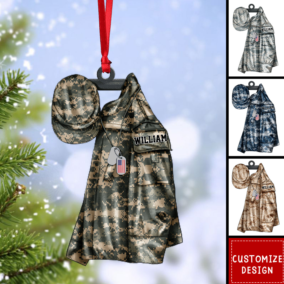 US Air Force,Army,Marine,Navy Uniform - Personalized Christmas,Car Ornament