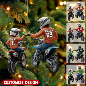 Dirt Bike Dad And Kid - Personalized Dirt Bike Acrylic Ornament
