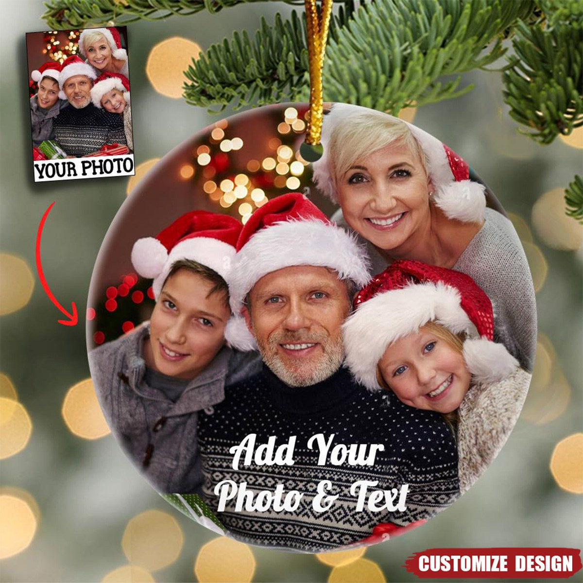 Custom Picture Christmas Ceramic Ornaments - Personalized Double-Sided Photo