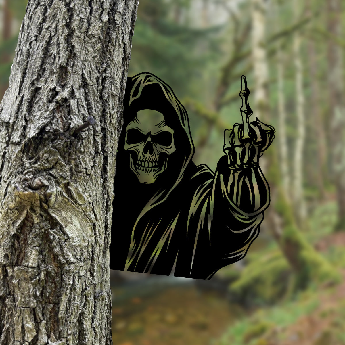 Grim Reaper Middle Finger Metal Sign Decoration-Versatile Mountable Wall Art