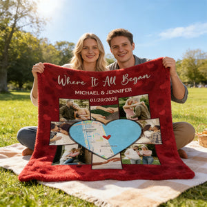 Where It All Began - Personalized Blanket With Location Map - Perfect Valentines Or Anniversary Gift For Couple