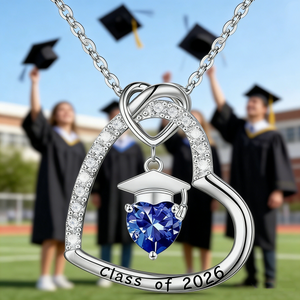 Personalized Graduation Cap Birthstone Heart Necklace