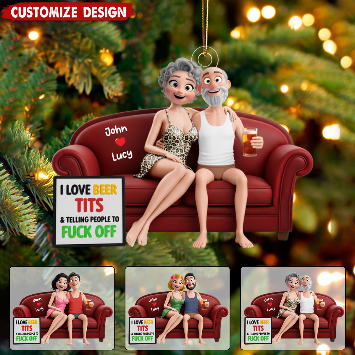 Naughty Couple Sitting on the sofa Christmas Ornament - Personalized Gifts For Couple