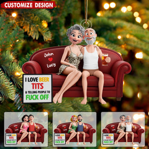 Naughty Couple Sitting on the sofa Christmas Ornament - Personalized Gifts For Couple