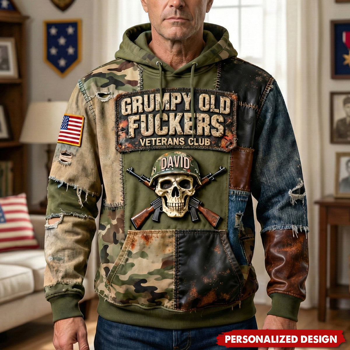 Personalized Military Skull Hoodie Gifts For Veteran