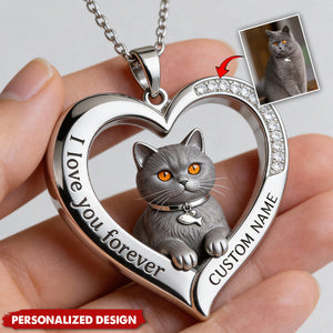 Personalized Cat Shaped Metal Pendant Necklace