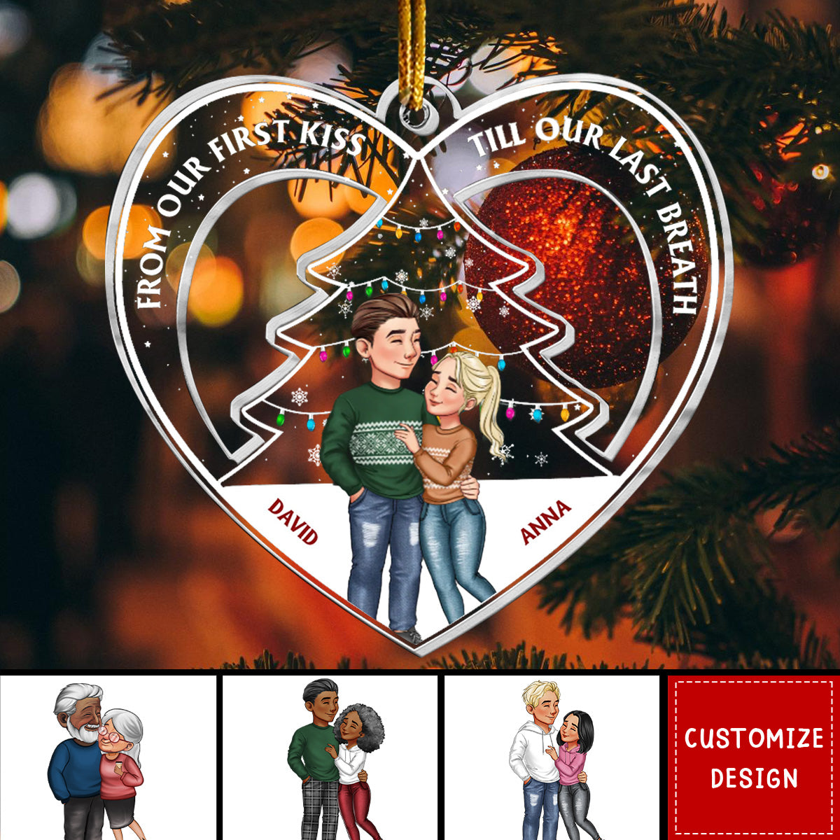 From Our First Kiss Christmas Couple - Personalized Acrylic Ornament - 2024 New Release