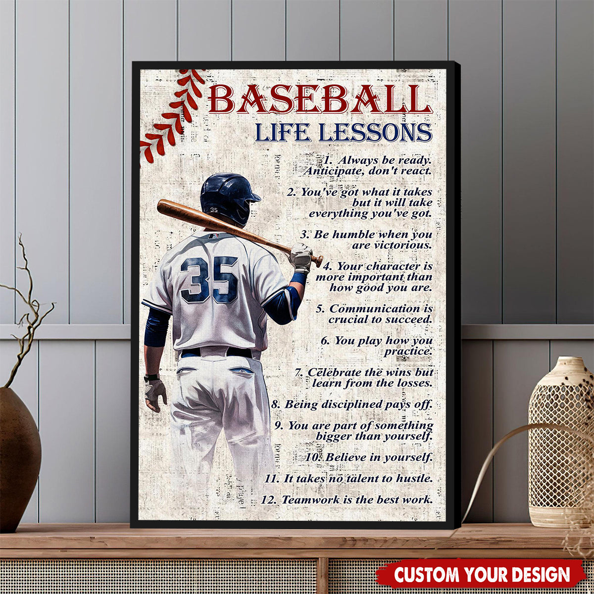 Personalized Baseball Life Lessons Poster - Gift For Baseball Athletes, Coaches, and Fans