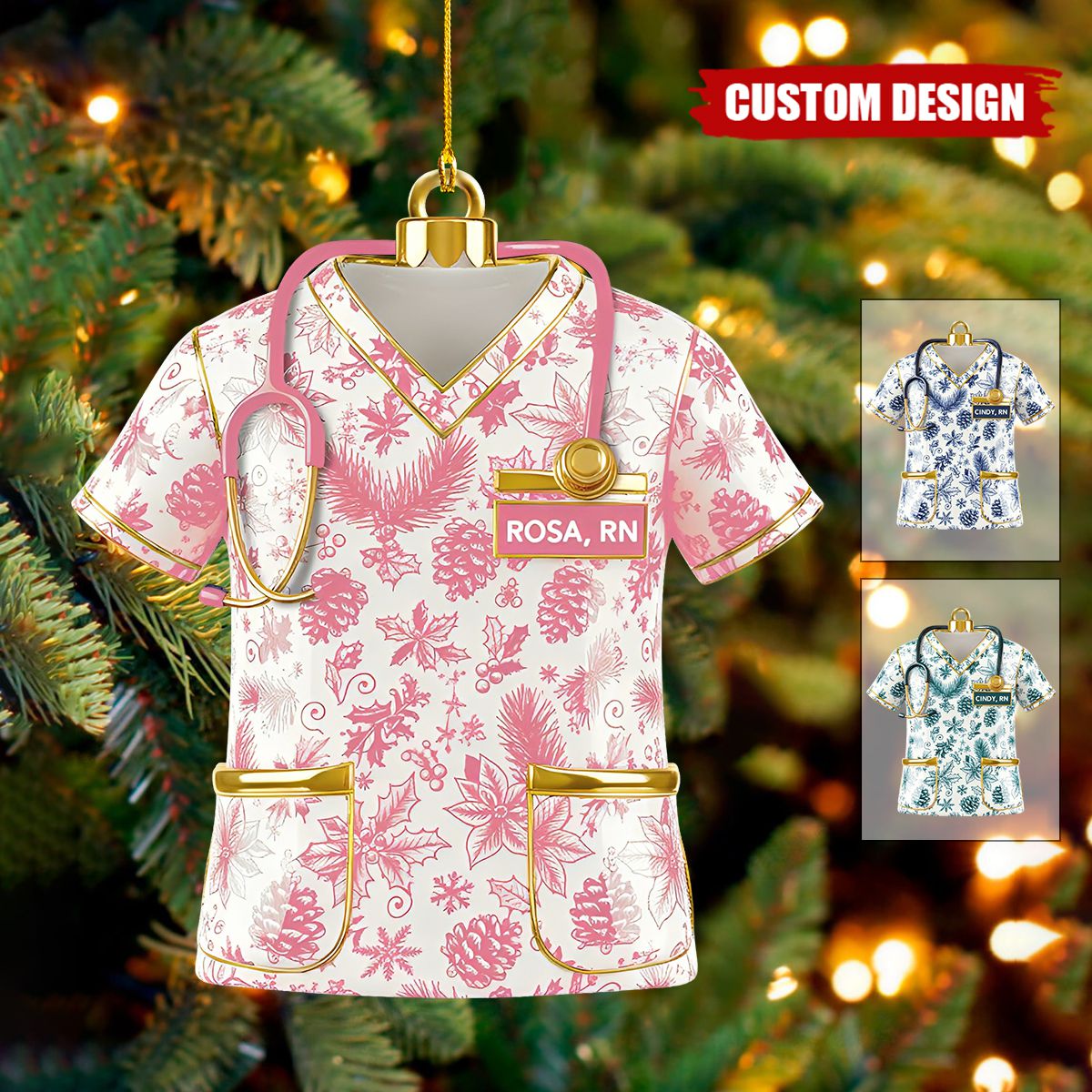 Personalized Toile De Jouy Scrubs Nurse Uniform Ornament - Gift For Nurse