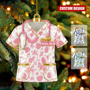 Personalized Toile De Jouy Scrubs Nurse Uniform Ornament - Gift For Nurse