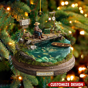 Personalized Fishing Christmas Acrylic Ornament - Gift For Fishing Lovers, Fishing Dad Gift