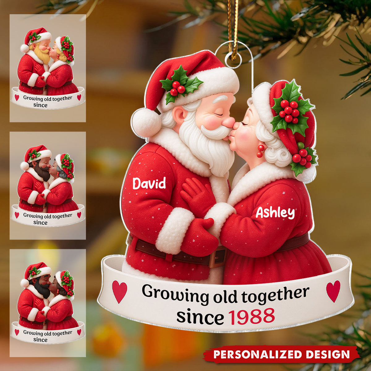 Santa Couple Growing Old Together Personalized Acrylic Ornament, Anniversary, Christmas Gift for him, Gift for her