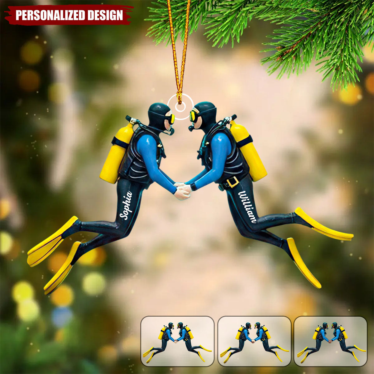 Personalized  Scuba Diving Couple Acrylic Ornament Gifts For Couple