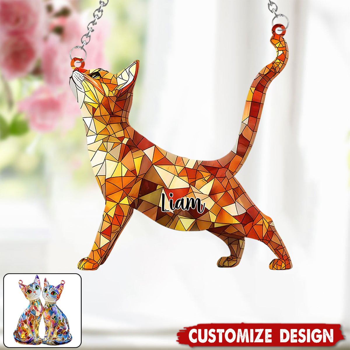 Boho Chic Cute Cats - Personalized Cat Window Hanging Suncatcher