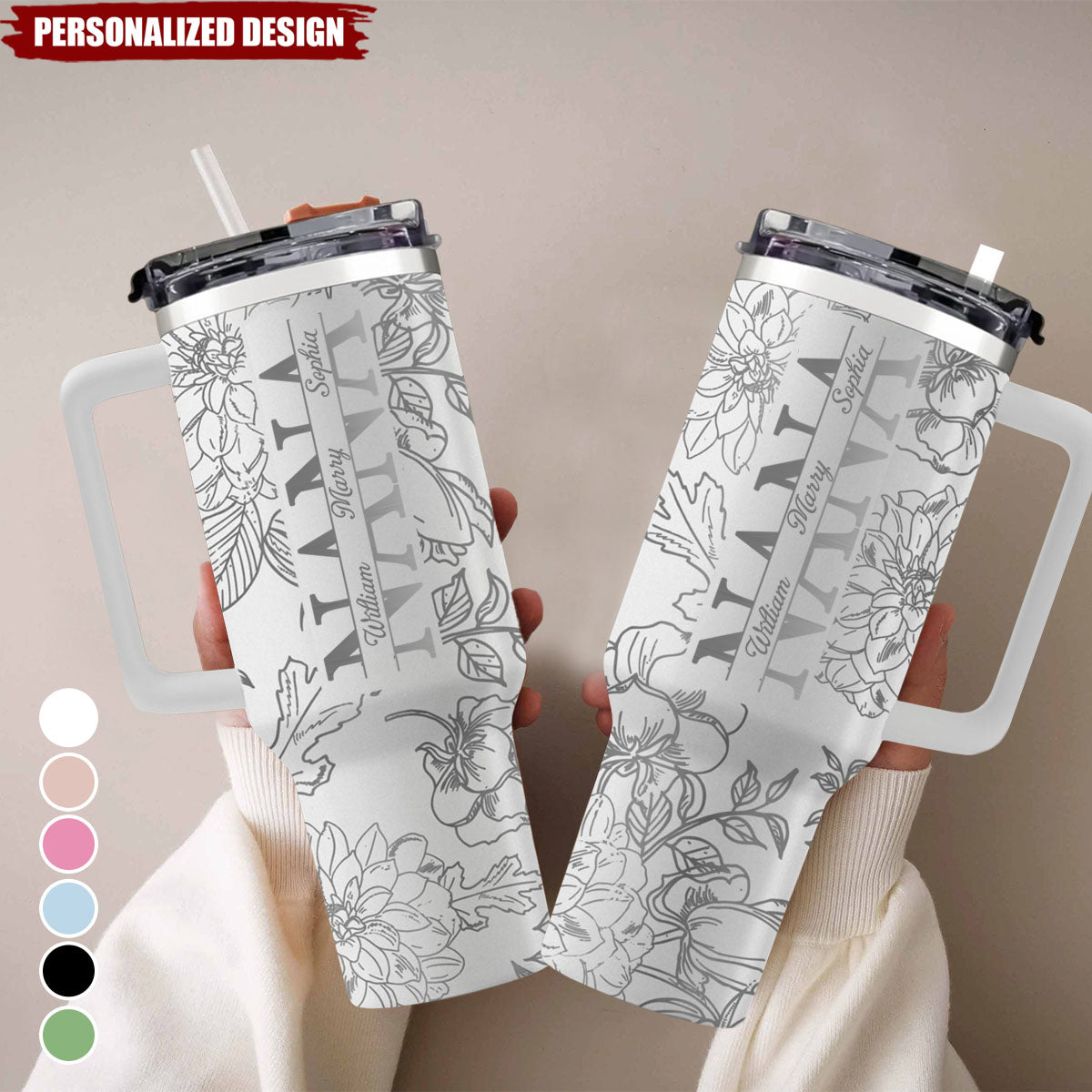 Every Sip,A Reminder Of Her Love-Personalized Tumbler With Handle-Gift For Mom, Grandma