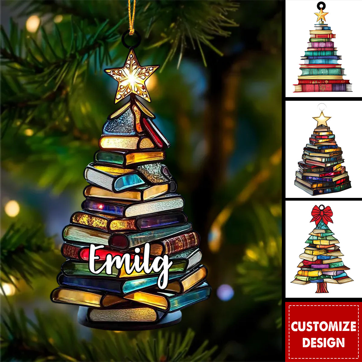Book Tree Christmas Personalized Acrylic Ornament - Gift For Reading Lovers