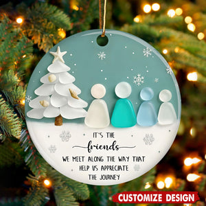 Ceramic Friends Christmas Ornament, Sea-Glass Figures Winter Tree & Snowflakes, Heartfelt Friendship Quote Keepsake, Best Friend Gift 2025