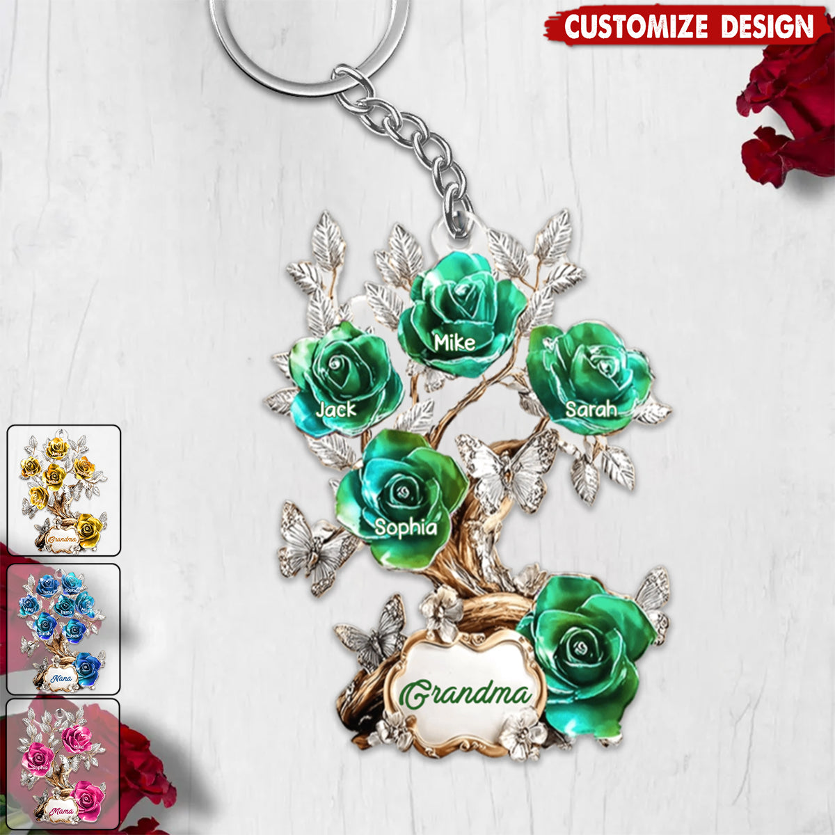 Flowers For Mom Grandma - Personalized Mother Keychain