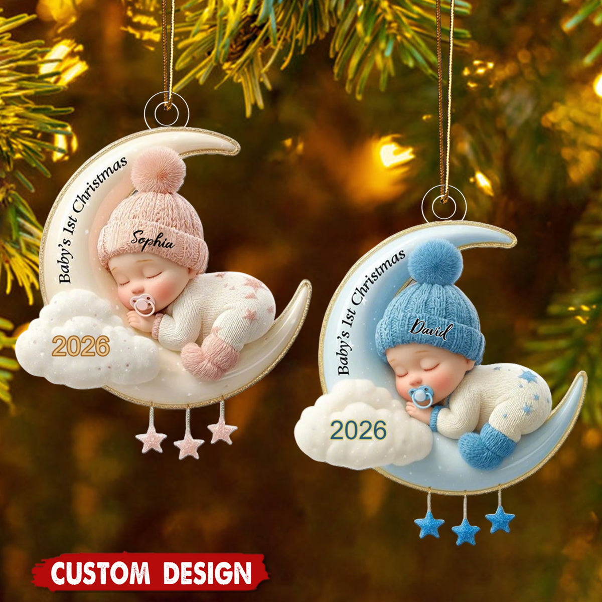Personalized Baby's First Christmas Ornament - Moon Acrylic Keepsake