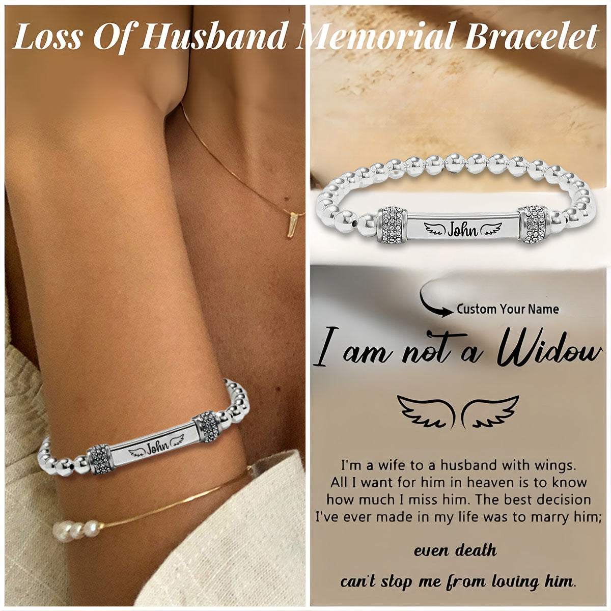 For Memorial-I'm a Wife to a Husband Personalized Name Bead Bracelet