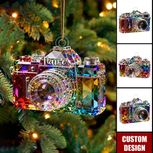 Personalized camera-themed colorful crystal ornaments
