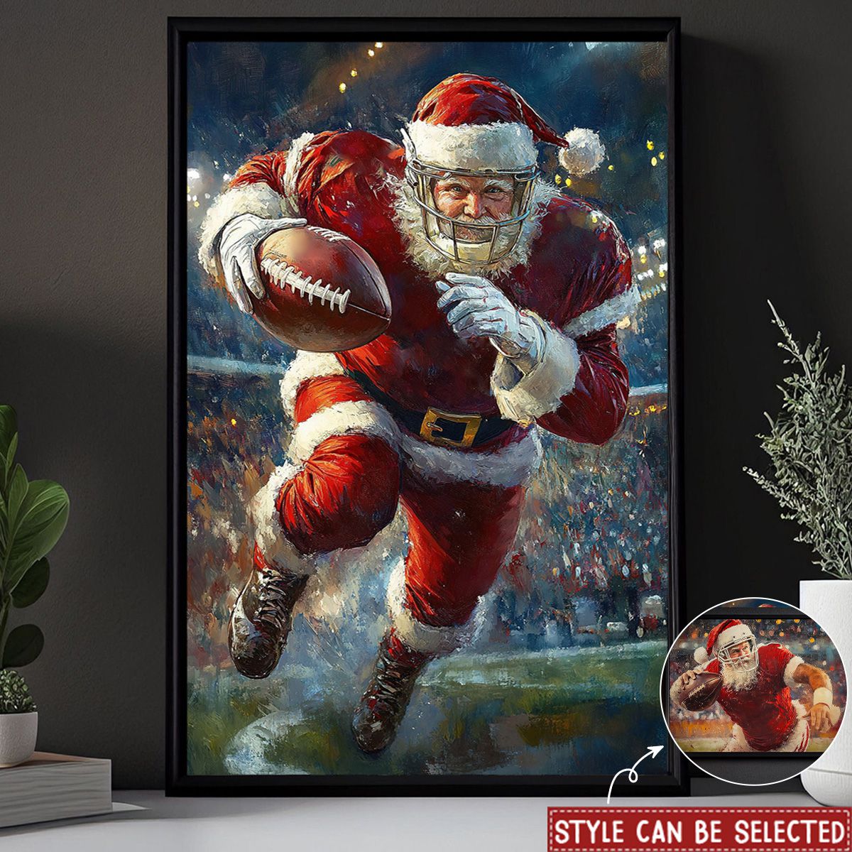 Funny Christmas Santa On The Field American Football Poster - Gift For American Football Lovers