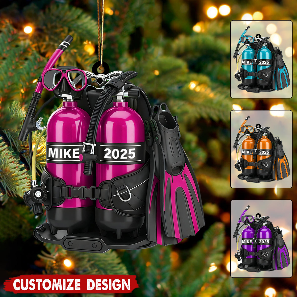 Personalized Scuba Diving Acrylic Christmas  Ornament - Gift for Scuba Lovers