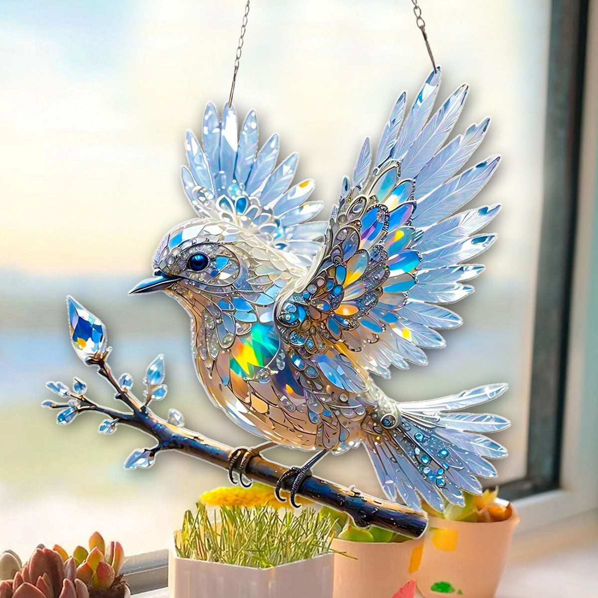 Crystal Sky Bluebird Window Hanging - Gift for Bird Lover