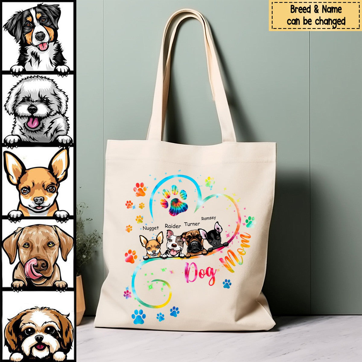 Dog Mom Heart Line Personalized Bag