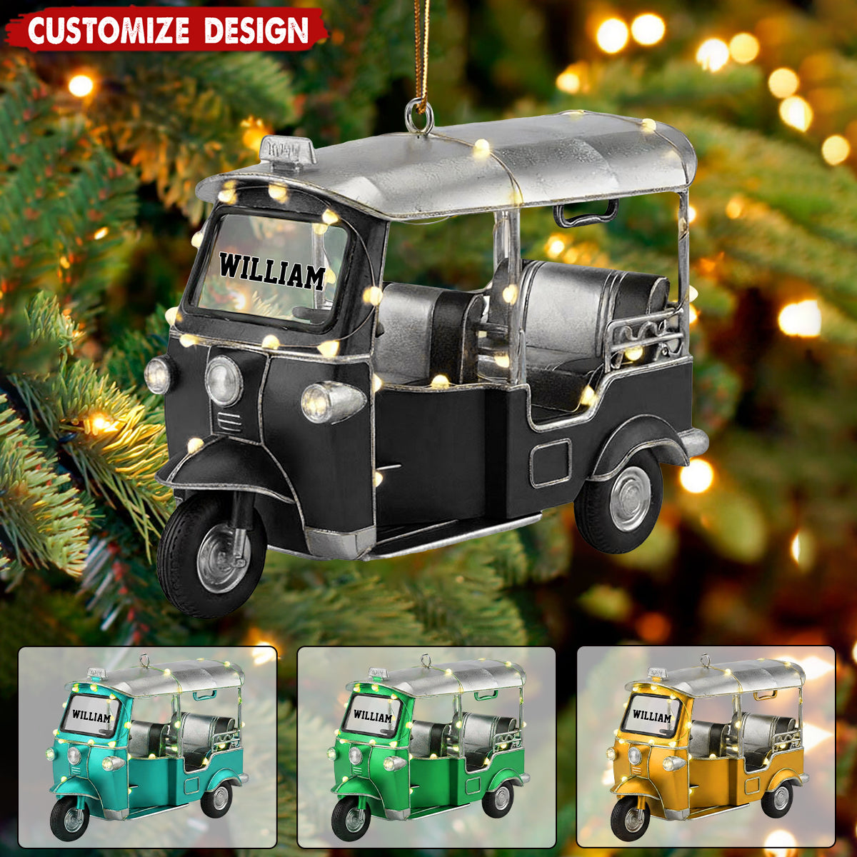 Personalized Tuk Tuk Christmas Ornament - Gift For Traveler